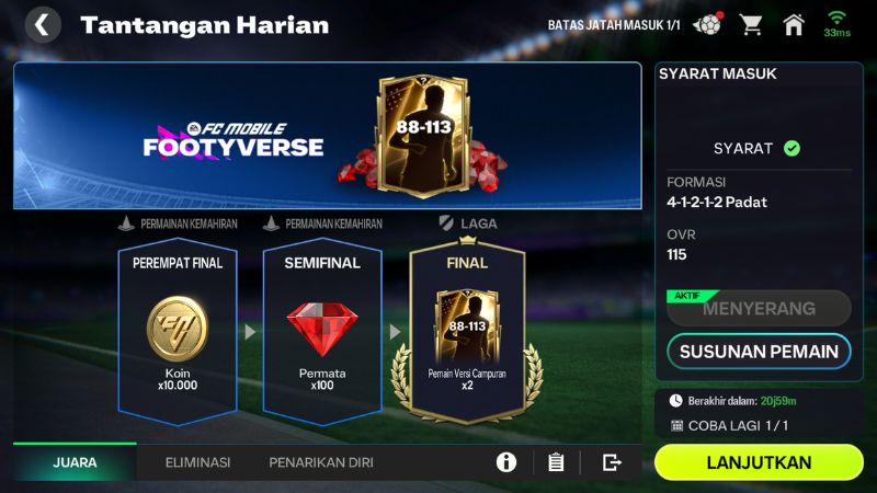 Tantangan Harian FC dapat Permata