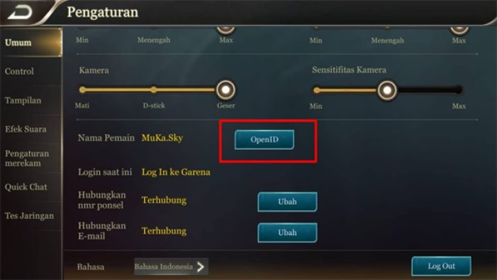 Contoh ID Arena of Valor